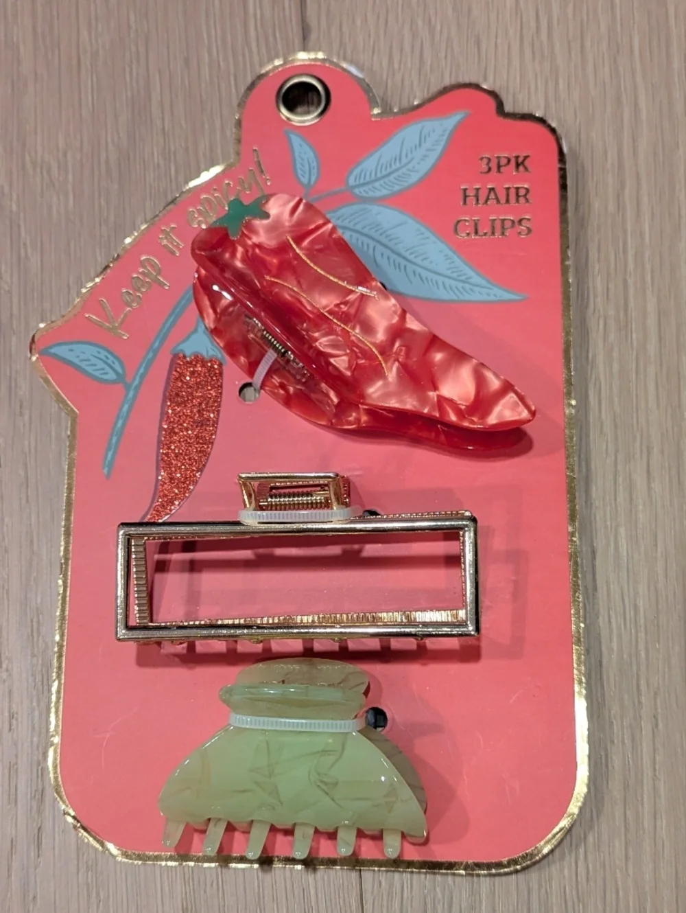 3pc Hair Clip Set - Gold, Red & Mint